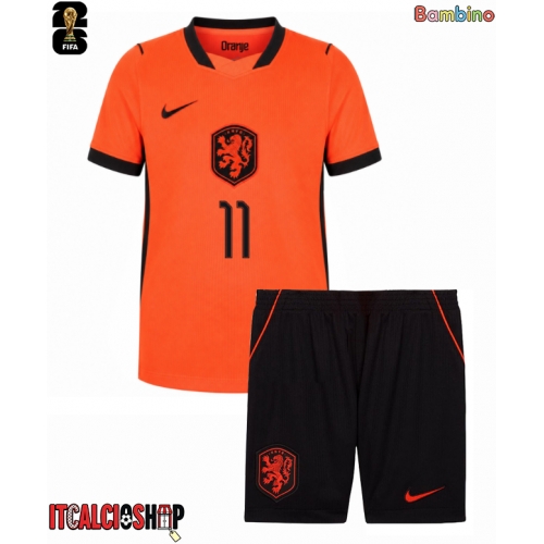 Paesi Bassi Cody Gakpo #11 Prima Maglia Bambino Mondiali 2026 Manica Corta (+ Pantaloni corti)